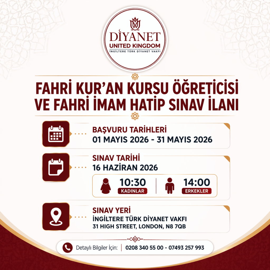 FAHRİ KUR’AN KURSU ÖĞRETİCİSİ VE FAHRİ İMAM HATİP SINAVI DUYURUSU